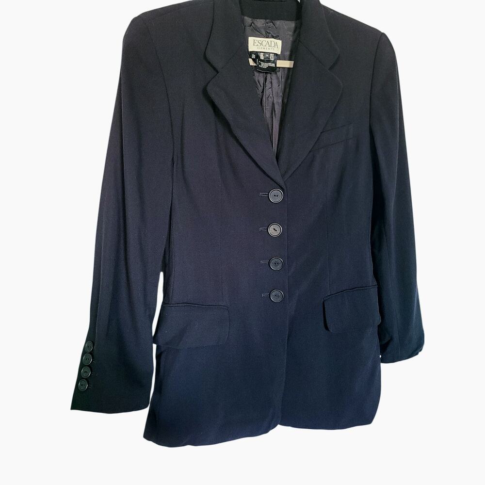 ESCADA Elements Wool Button Front Blazer Black Vintage Size 34 US Size 4 - Picture 4 of 6